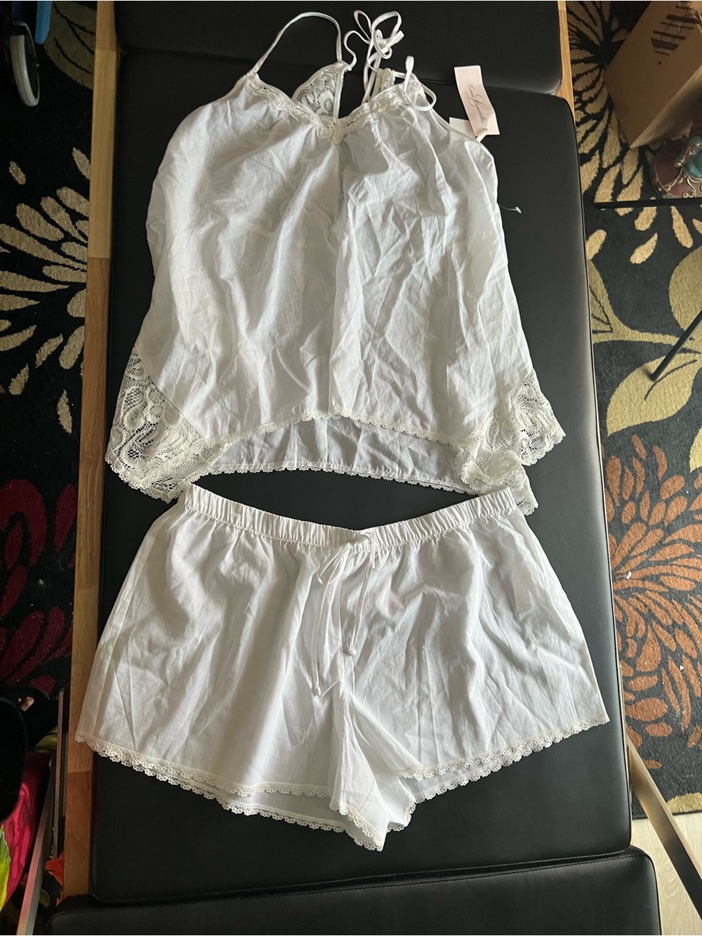 Linea Donatella White Lace-Trim Cami & Shorts Sleep Set